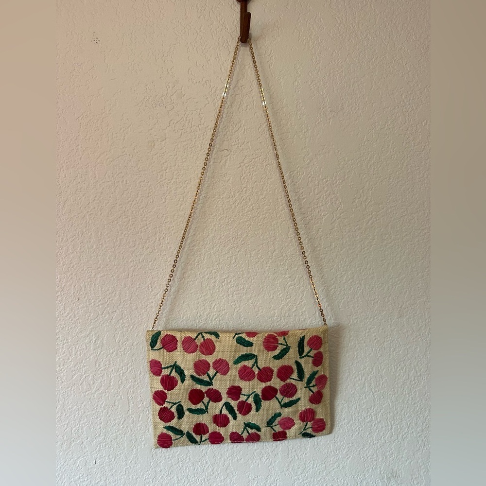 Kayu Hand Embroidered Envelope Cherry Patterned Tan Clutch Bag - Picture 5 of 7